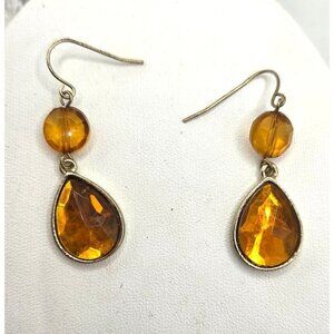 Amber-Colored Teardrop Dangle Earrings With Gold-Tone Hooks